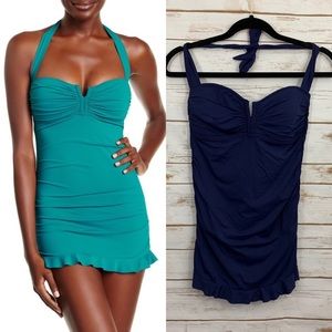 Tommy Bahama Blue V Top Halter One Piece Swimsuit